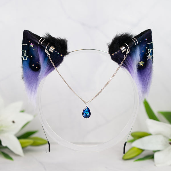 Purple/blue galaxy kitten ears