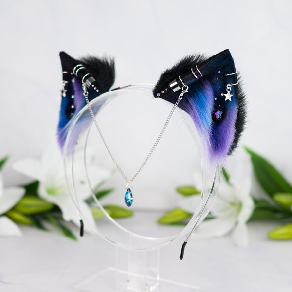 Purple/blue galaxy kitten ears
