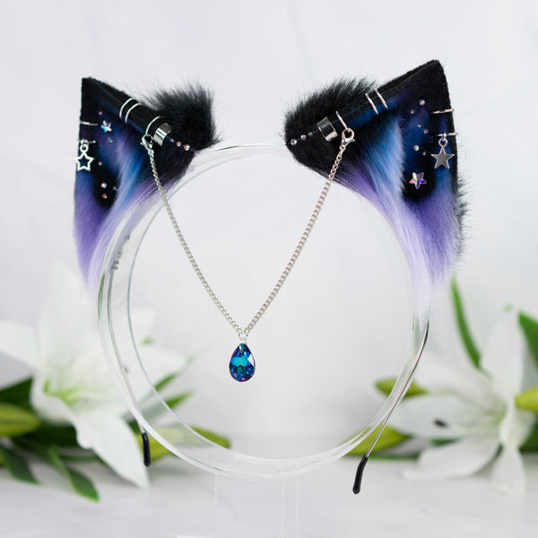 Purple/blue galaxy kitten ears