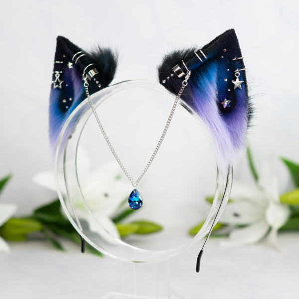 Purple/blue galaxy kitten ears