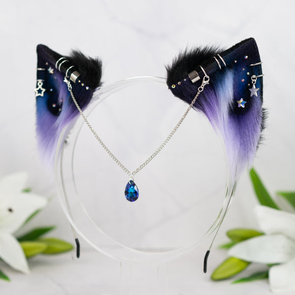 Purple/blue galaxy kitten ears