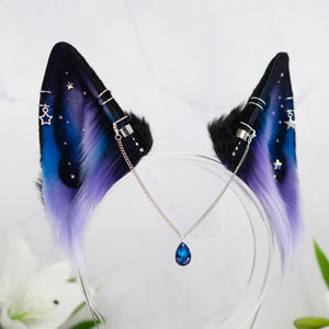 Purple/blue galaxy wolf ears (small)