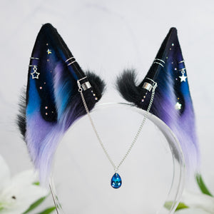 Purple/blue galaxy wolf ears (small)