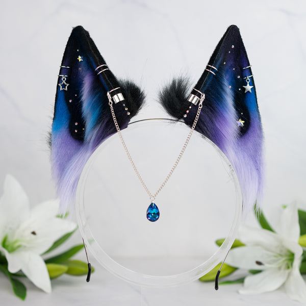 Purple/blue galaxy wolf ears (small)