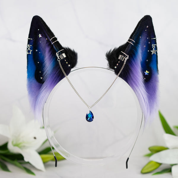 Purple/blue galaxy wolf ears (small)