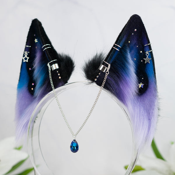 Purple/blue galaxy wolf ears (small)