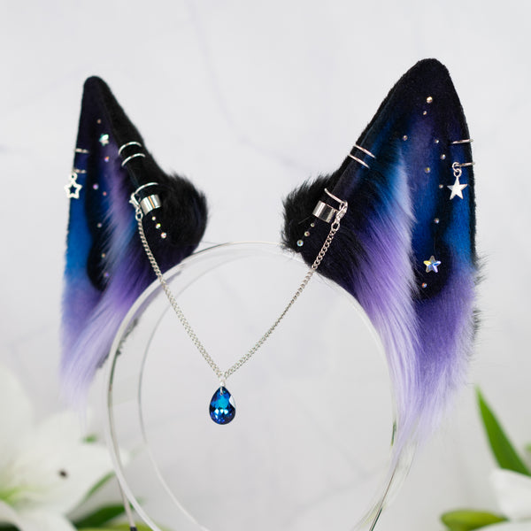 Purple/blue galaxy wolf ears (small)