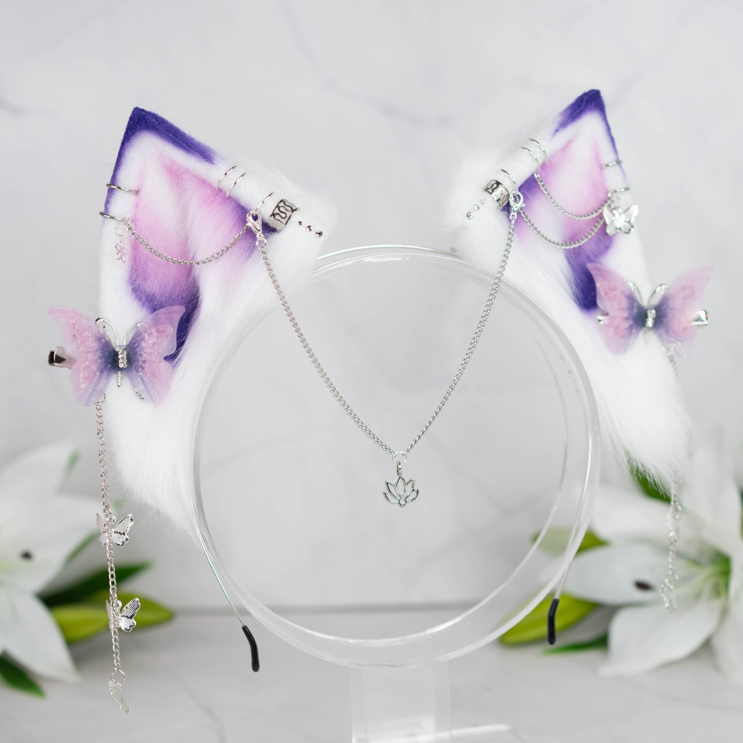 Purple butterfly cat ears