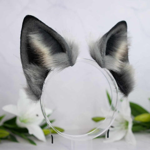 Realistic gray wolf ears