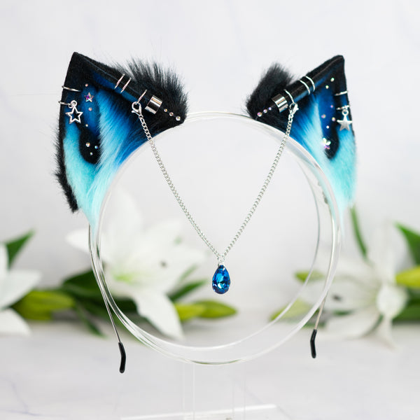 Turquoise galaxy kitten ears