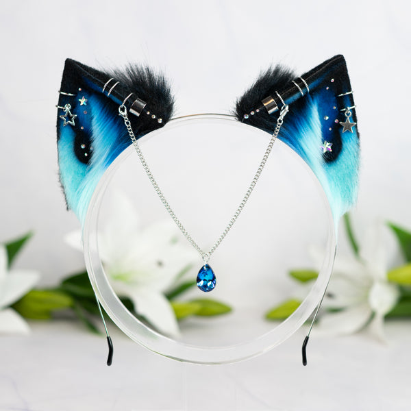 Turquoise galaxy kitten ears