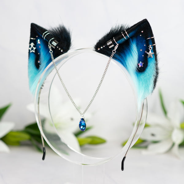 Turquoise galaxy kitten ears