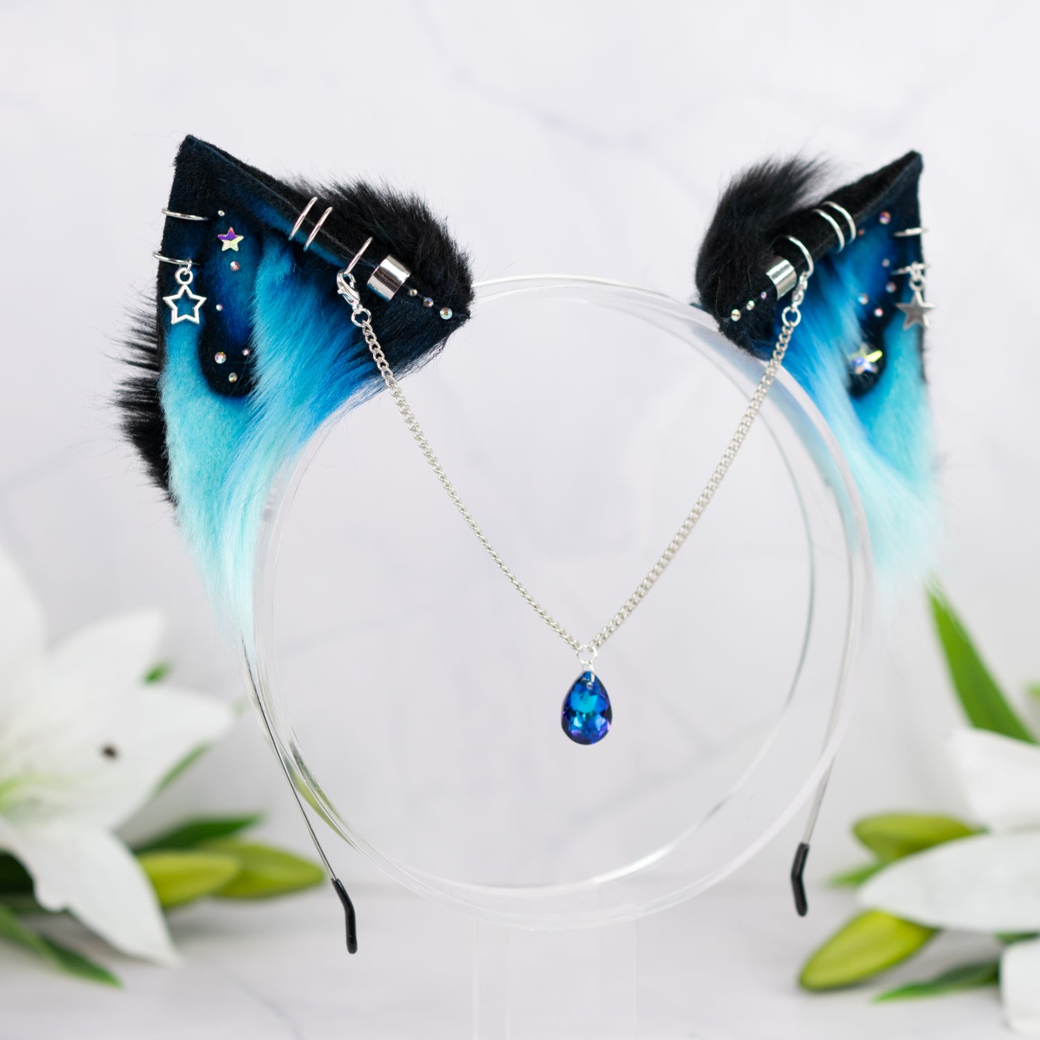 Turquoise galaxy kitten ears