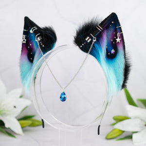 Turquoise pink galaxy cat ears