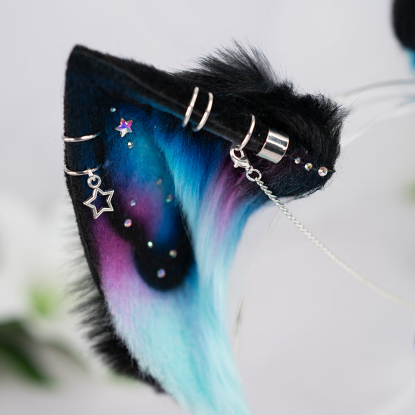 Turquoise pink galaxy cat ears