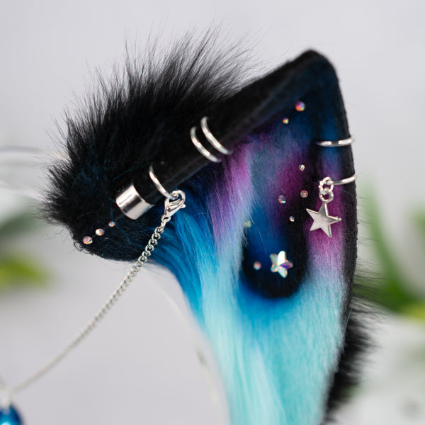 Turquoise pink galaxy cat ears