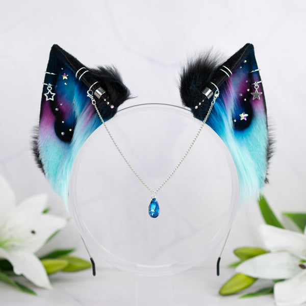 Turquoise pink galaxy cat ears