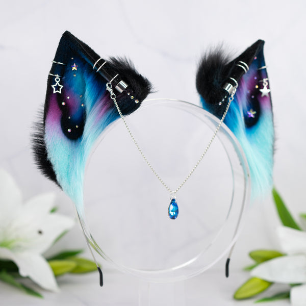 Turquoise pink galaxy cat ears