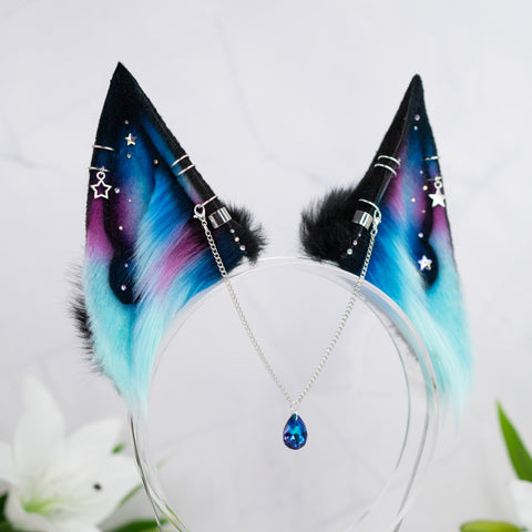 Turquoise pink galaxy fox ears