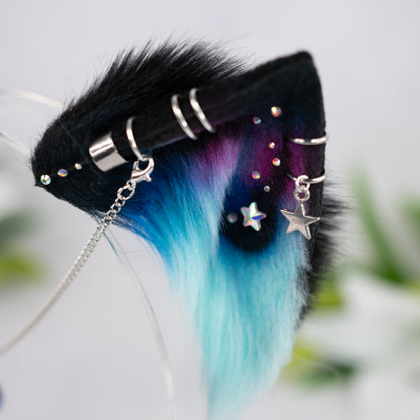 Turquoise pink galaxy kitten ears