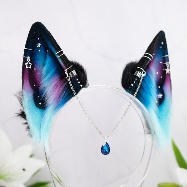 Turquoise pink galaxy wolf ears (small)