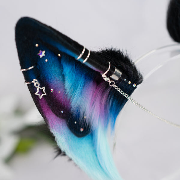 Turquoise pink galaxy wolf ears (small)