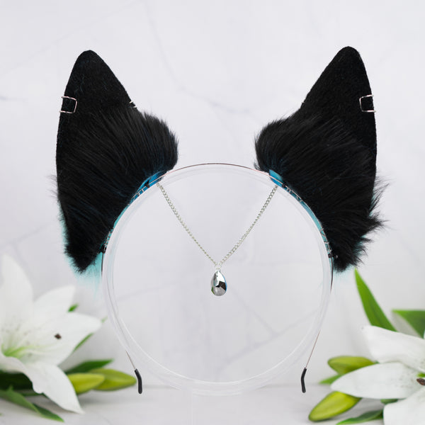 Turquoise pink galaxy wolf ears (small)