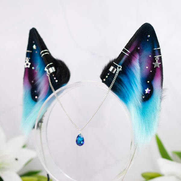 Turquoise pink galaxy wolf ears (small)